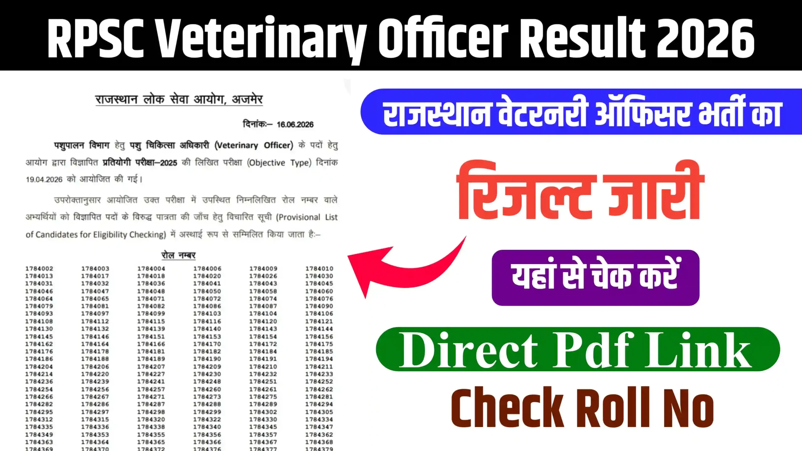 RPSC Veterinary Officer Result 2026