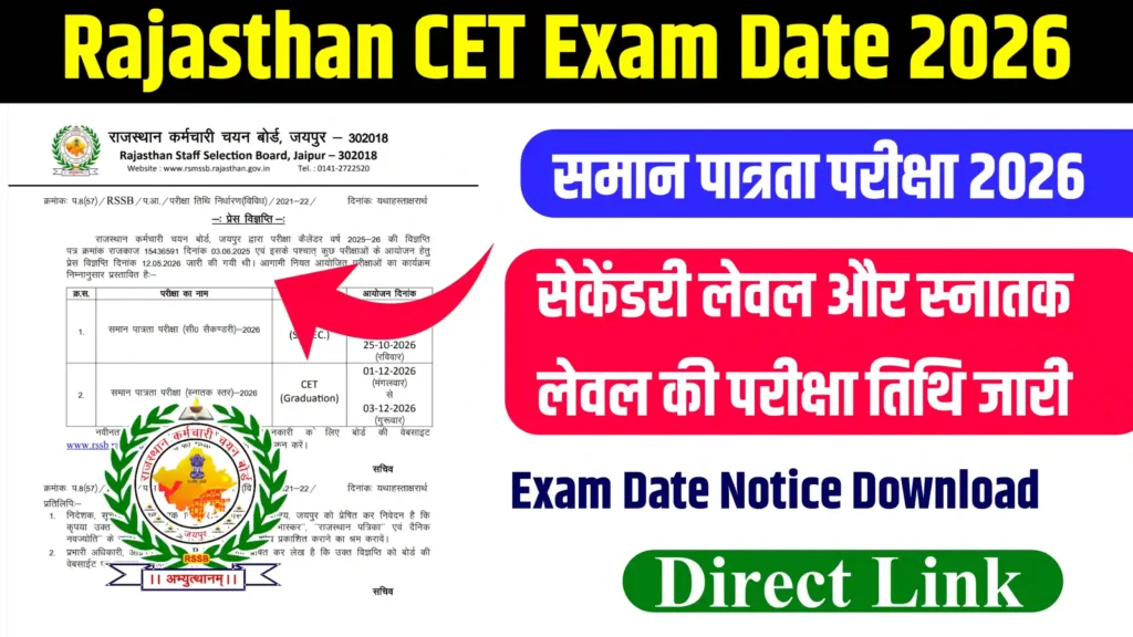 Rajasthan CET Exam Date 2026