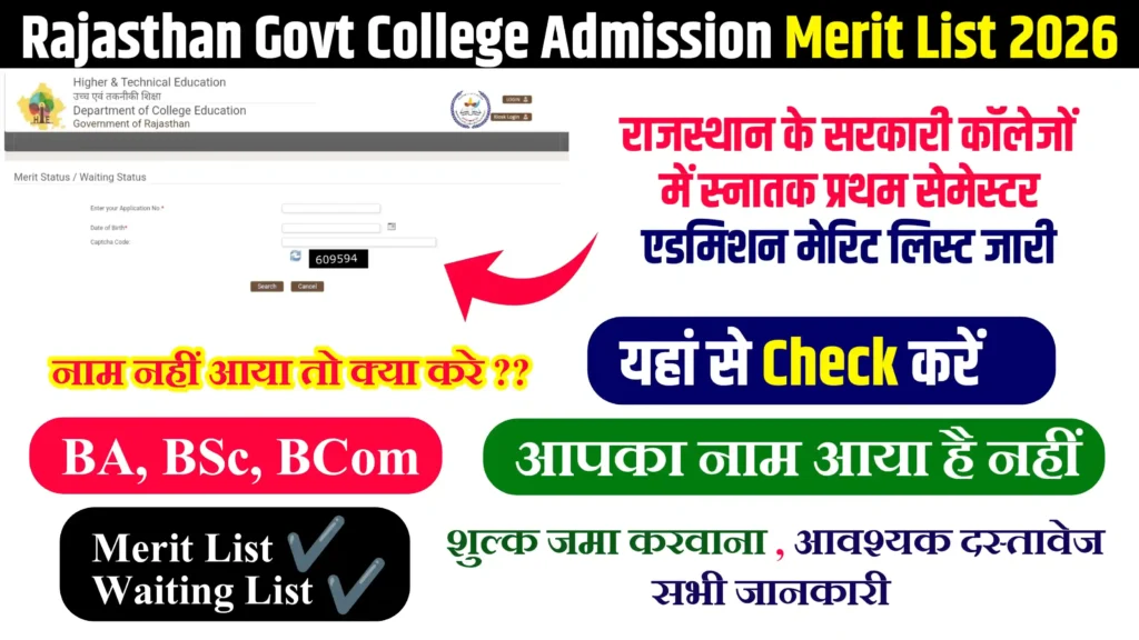 Rajasthan Govt College Admission Merit List 2026